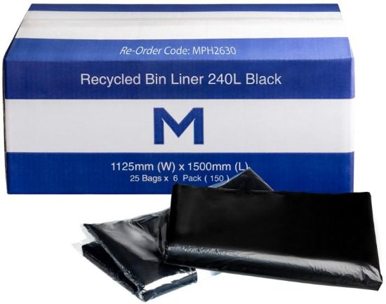 Picture of BIN LINER M 240L BLACK 725x400x1500mmx30mu CTN/150